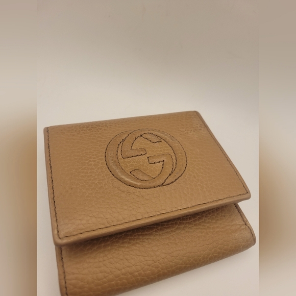 GUCCI Soho Interlocking G Tan Leather Trifold Wallet - Picture 4 of 5